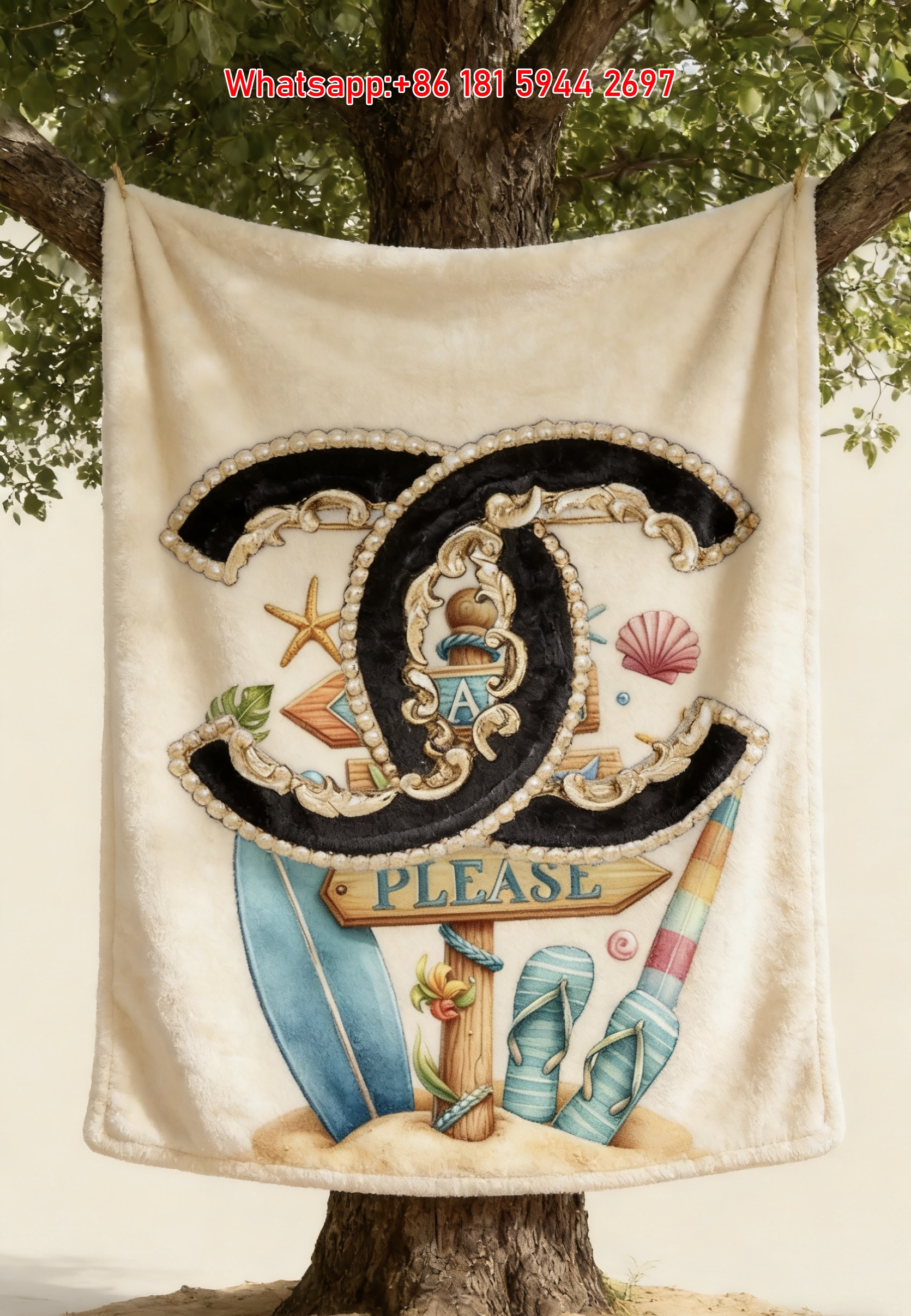 Chanel Luxury Beach Theme Print Flannel Throw Blanket IMG_6957